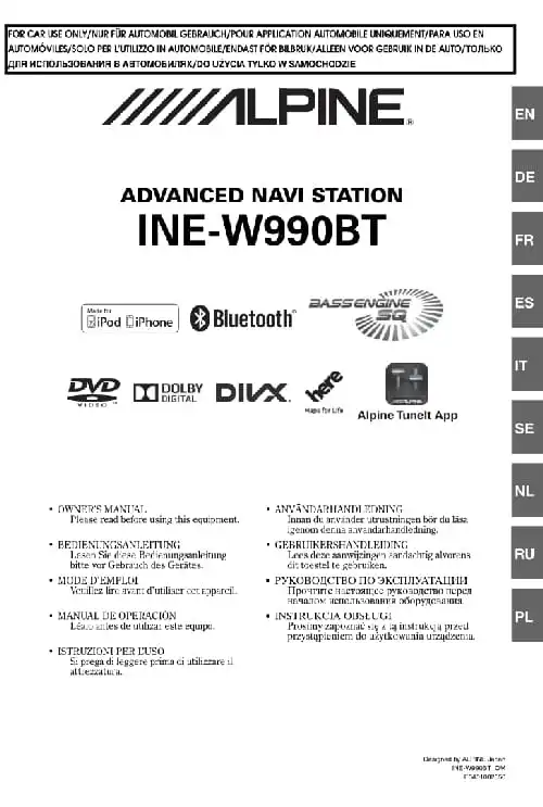 Alpine INE-W990BT. Інструкція з експлуатації