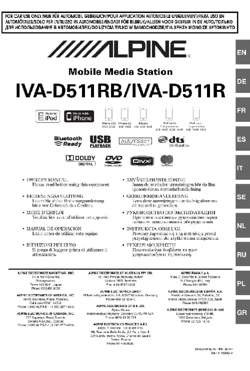 Alpine IVA-D511RB. Інструкція з експлуатації