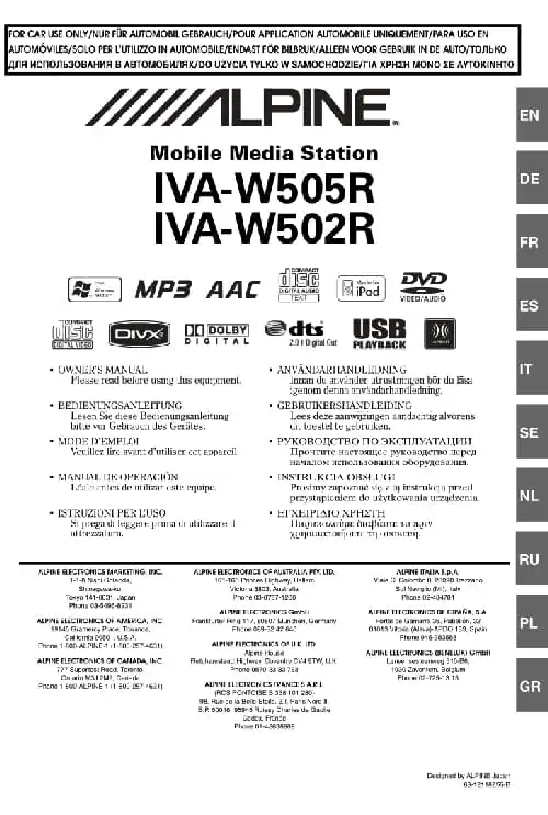 Alpine IVA-W502R. Інструкція з експлуатації