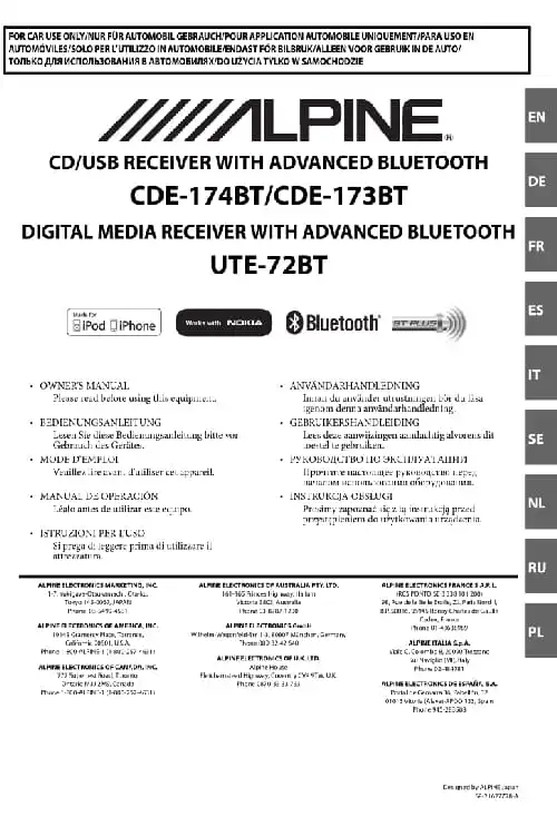 Alpine UTE-72BT. Інструкція з експлуатації