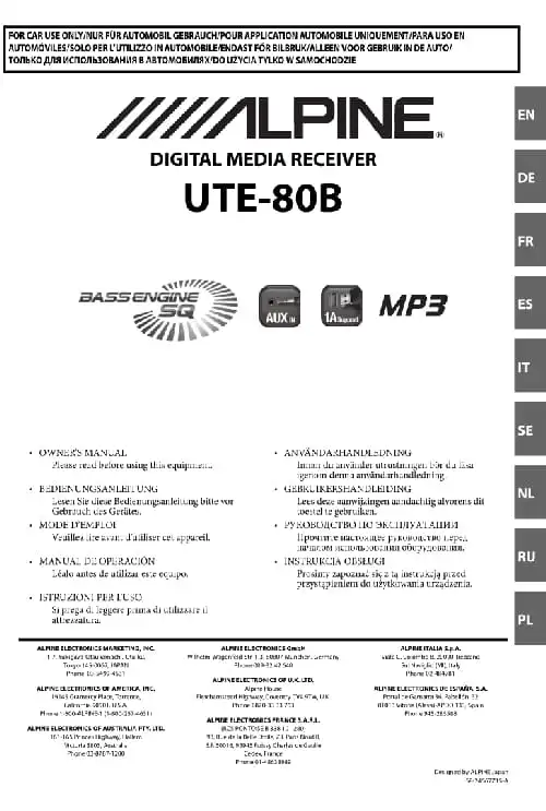 Alpine UTE-80B. Інструкція з експлуатації