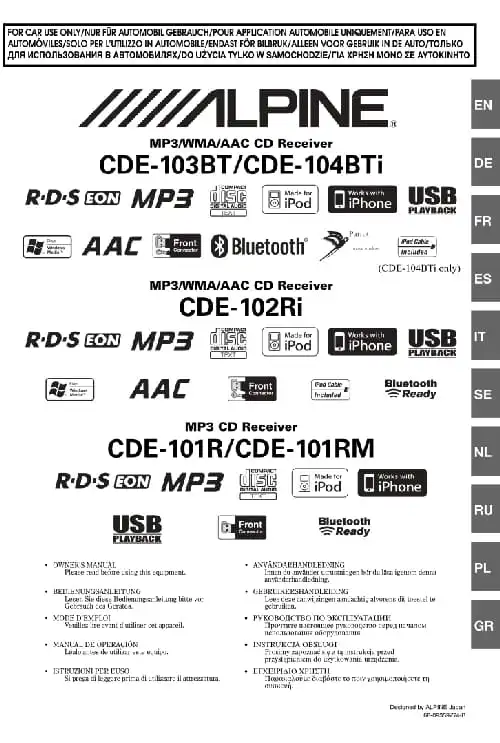 Alpine CDE-104BTI. Інструкція з експлуатації