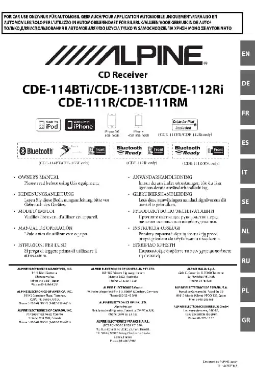 Alpine CDE-114BTi. Інструкція з експлуатації