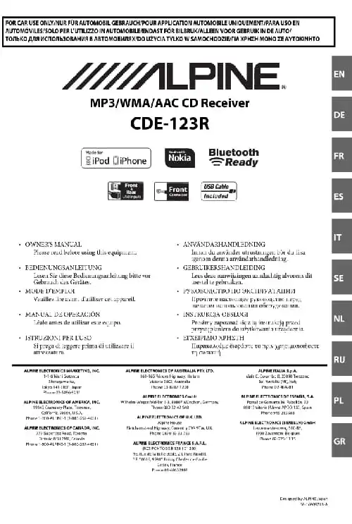 Alpine CDE-123R. Інструкція з експлуатації