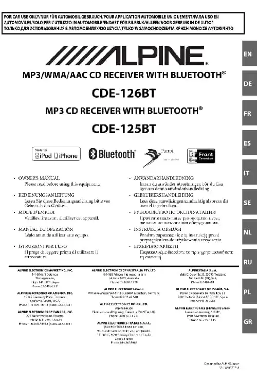 Alpine CDE-125BT. Інструкція з експлуатації