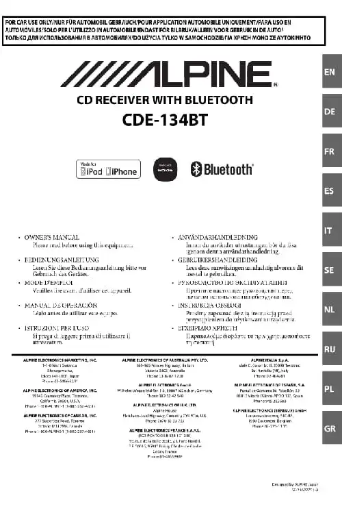 Alpine CDE-134BT. Інструкція з експлуатації