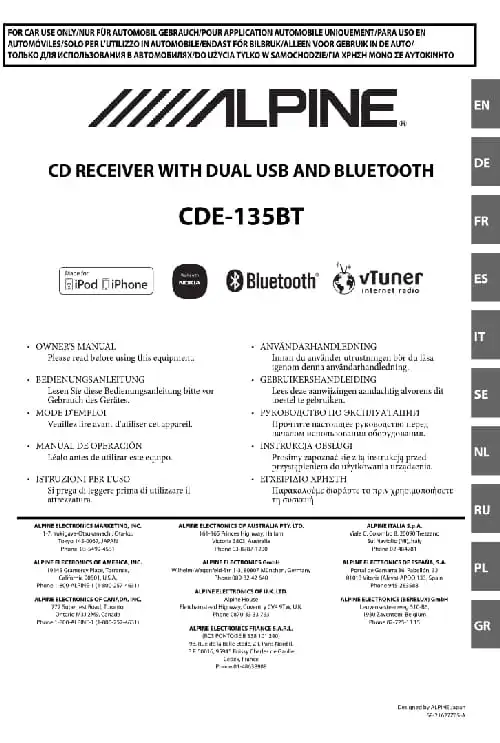 Alpine CDE-135BT. Інструкція з експлуатації