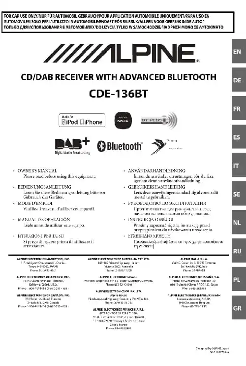 Alpine CDE-136BT. Інструкція з експлуатації