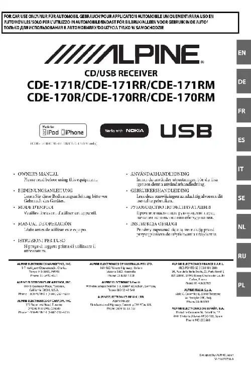 Alpine CDE-171RM. Інструкція з експлуатації
