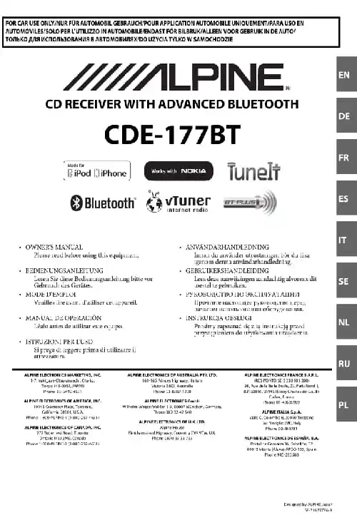 Alpine CDE-177BT. Інструкція з експлуатації