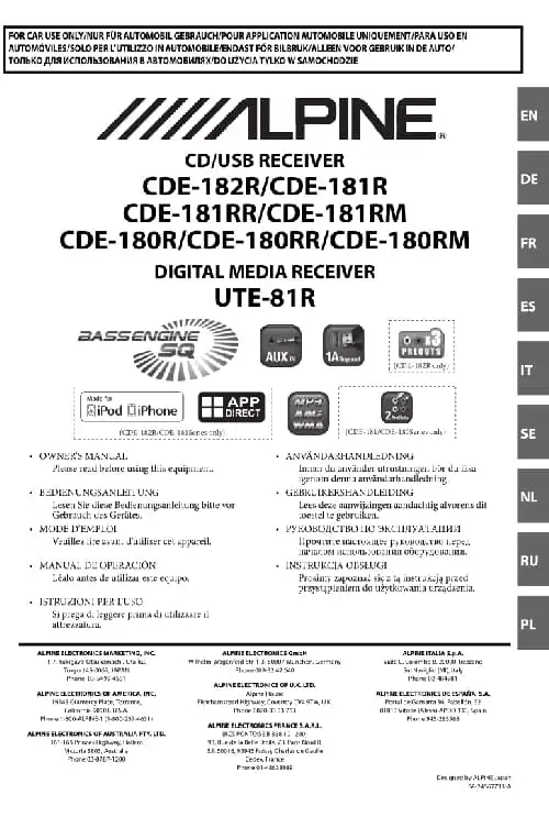 Alpine CDE-182R. Інструкція з експлуатації