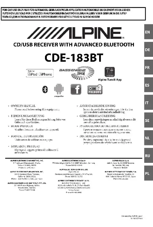 Alpine CDE-183BT. Інструкція з експлуатації