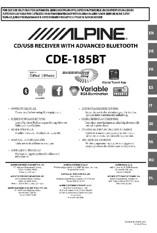 Alpine CDE-185BT. Інструкція з експлуатації