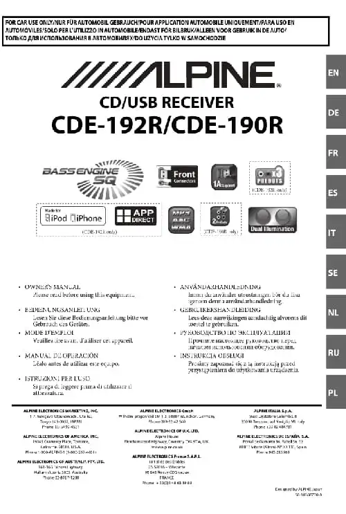 Alpine CDE-190R. Інструкція з експлуатації
