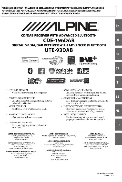Alpine CDE-196DAB. Інструкція з експлуатації