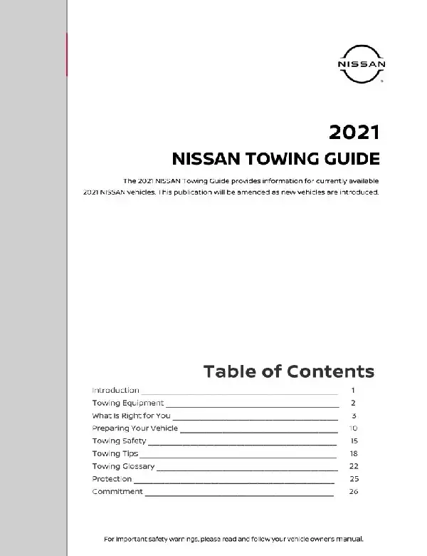 Nissan 2021 MY. Towing Guide