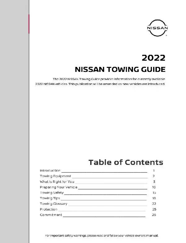 Nissan 2022 MY. Towing Guide