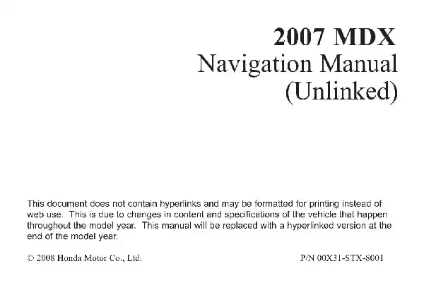 Acura MDX 2007 MY. Navigation Manual