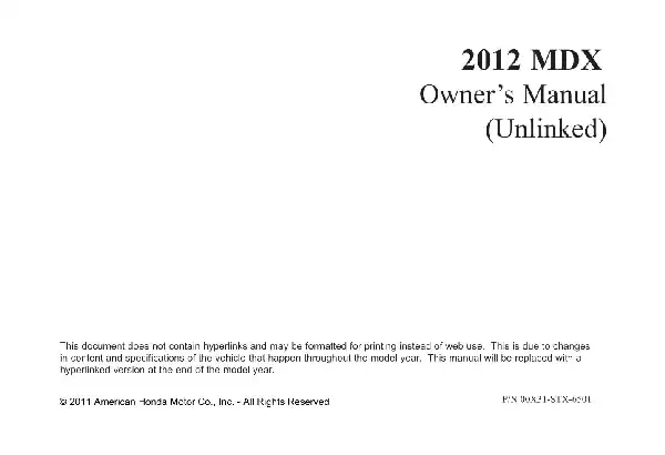 Acura MDX 2012 MY. Owner&#39;s Manual