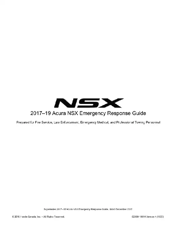 Acura NSX 2017-2019 MY. Emergency Response Guide
