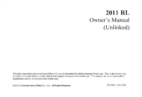 Acura RL 2011 MY. Owner&#39;s Manual