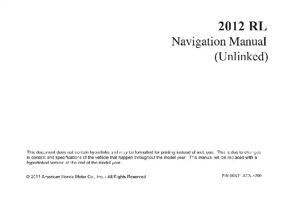 Acura RL 2012 MY. Navigation Manual