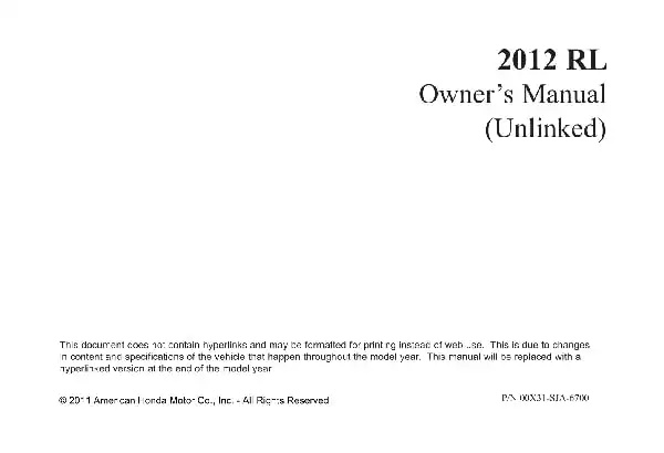 Acura RL 2012 MY. Owner&#39;s Manual