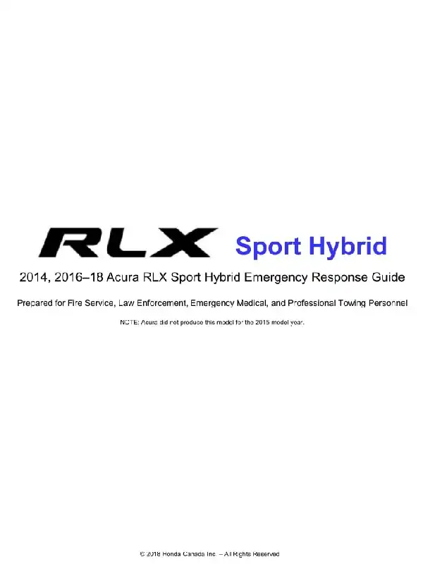 Acura RLX Hybrid 2014, 2016-2018 MY. Emergency Response Guide