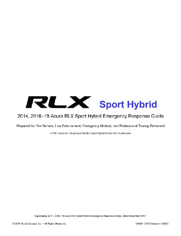Acura RLX Hybrid 2016-2019 MY. Emergency Response Guide