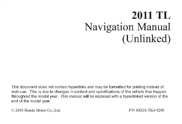 Acura TL 2011 MY. Navigation Manual