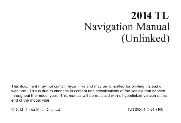 Acura TL 2014 MY. Navigation Manual