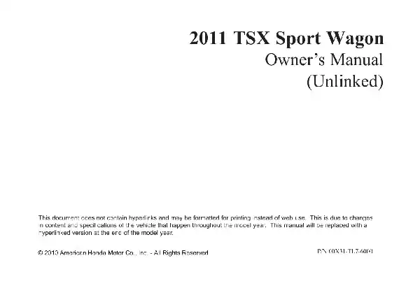 Acura TSX Sport Wagon 2011 MY. Owner&#39;s Manual