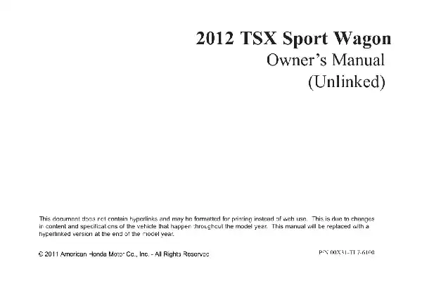 Acura TSX Sport Wagon 2012 MY. Owner&#39;s Manual
