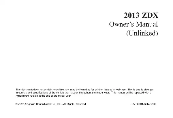 Acura ZDX 2013 MY. Owner&#39;s Manual