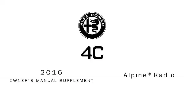 Alfa Romeo 4C Spider 2016 MY. Radio Owner&#39;s Manual Supplement