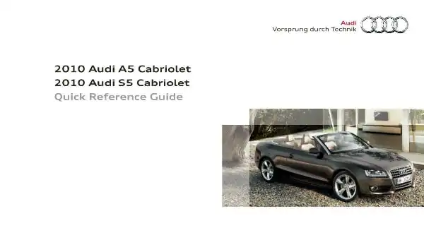 Audi A5 Cabriolet, S5 Cabriolet 2010 MY. Quick Reference Guide