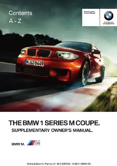 BMW 1M Coupe 2011 MY. Suplementary Owner&#39;s Manual