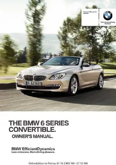 BMW 6 Series Convertible 2013 MY. Owner&#39;s Manual