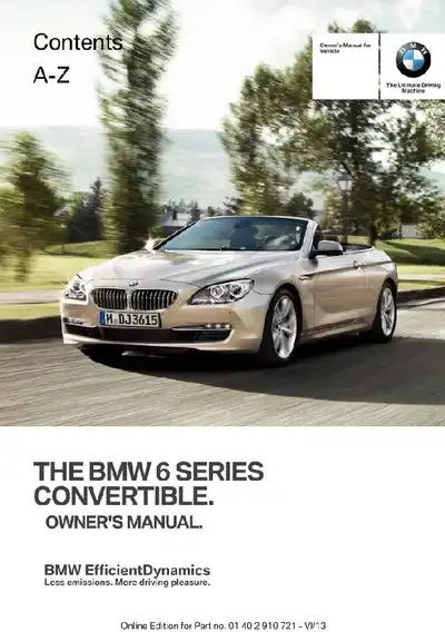 BMW 6 Series Convertible 2014 MY. Owner&#39;s Manual