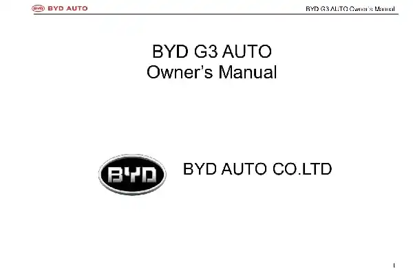 BYD G3. Owner&#39;s Manual