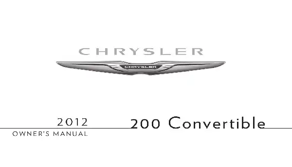Chrysler 200 Convertible 2012 MY. Owner&#39;s Manual