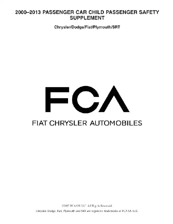 Chrysler 2000–2013 Passenger car child passenger safety supplement