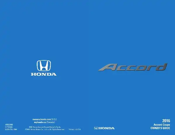 Honda Accord Coupe 2016 MY. Owner&#39;s Manual