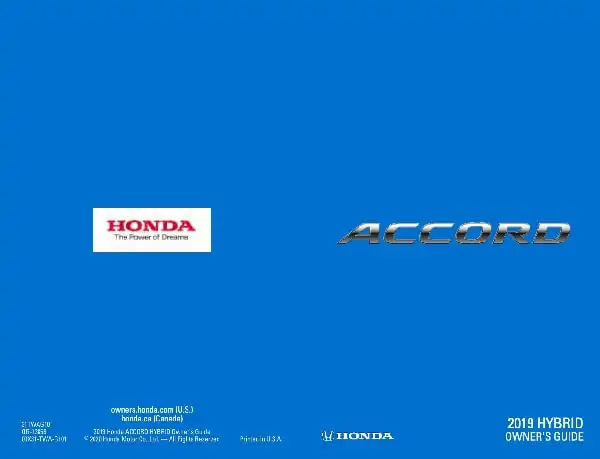 Honda Accord Hybrid 2019 MY. Owner&#39;s Guide