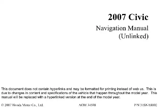 Honda Civic 2007 MY. Navigation Manual