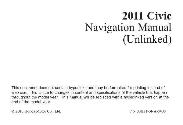 Honda Civic 2011 MY. Navigation Manual