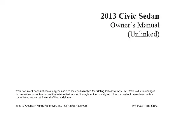 Honda Civic 2013 MY. Owner&#39;s Manual