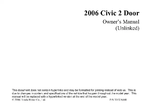 Honda Civic Coupe (2 door) 2006 MY. Owner&#39;s Manual