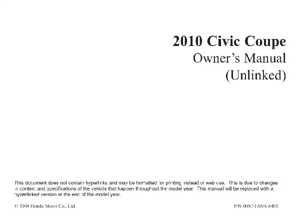 Honda Civic Coupe 2010 року. Owner&#39;s Manual