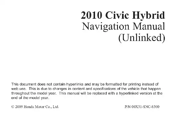 Honda Civic Hybrid 2010 MY. Navigation Manual